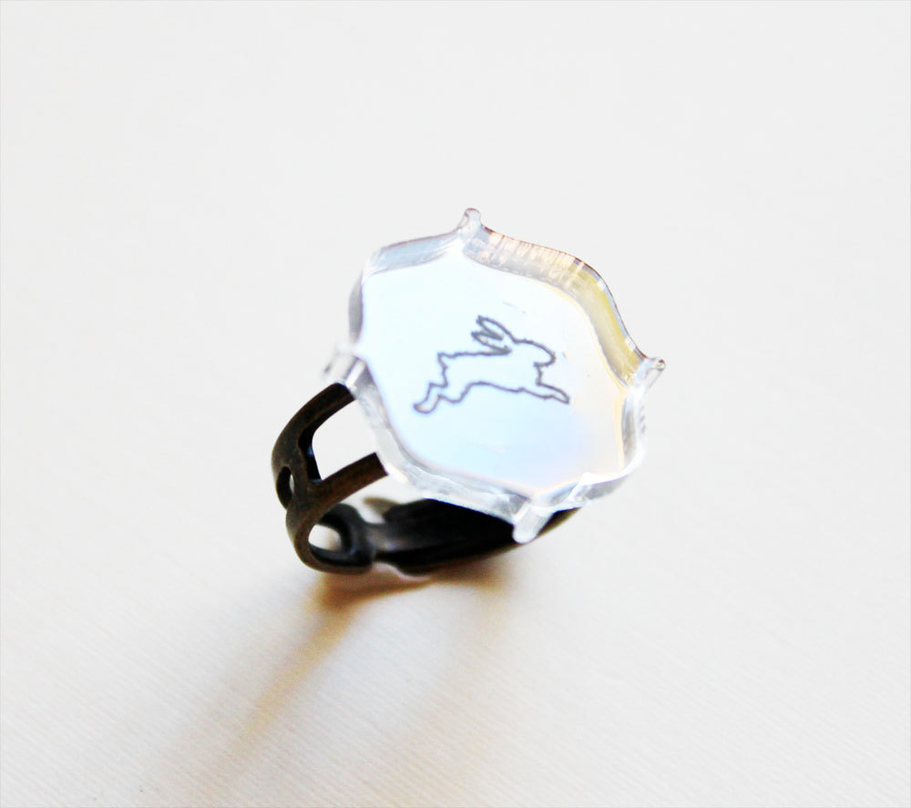 1000x887 Rabbit Ring Vintage Mirror Silhouette Ring