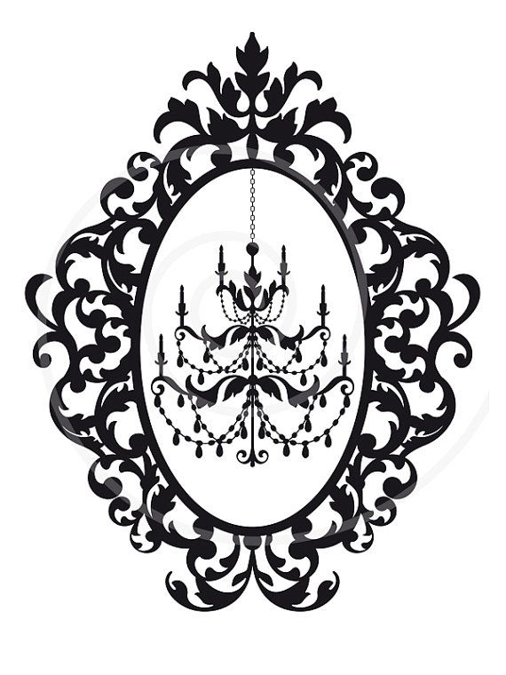 570x760 Antique Chandelier In Vintage Picture Frame Silhouette, Digital