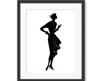 340x270 Silhouette Vintage 50's Woman In Evening Gown Print