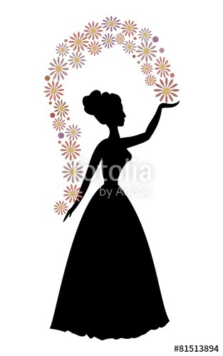 313x500 Vintage Vector Silhouette Of A Woman Throwing Flowers Stock Image