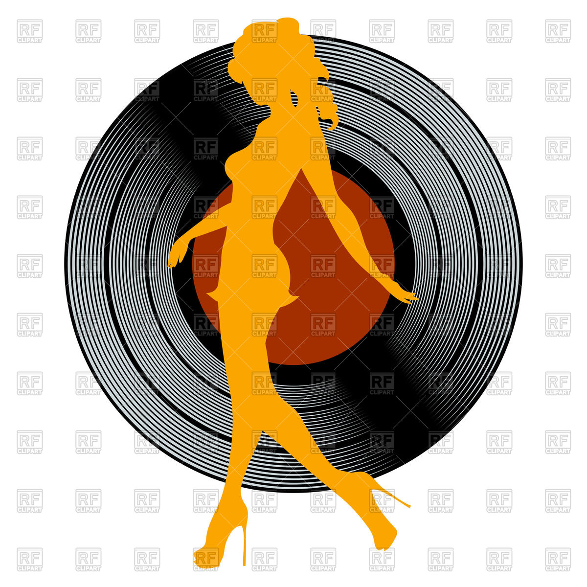 1200x1200 Silhouette Of Dancing Girl Against Vinyl Record Royalty Free