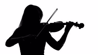 320x180 Silhouette Of Girl In A Short Black Dress Playing The Violin Stock
