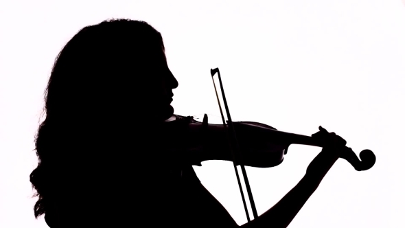 590x332 Isolated Silhouette Of A Girl Playing The Violin. Black And White