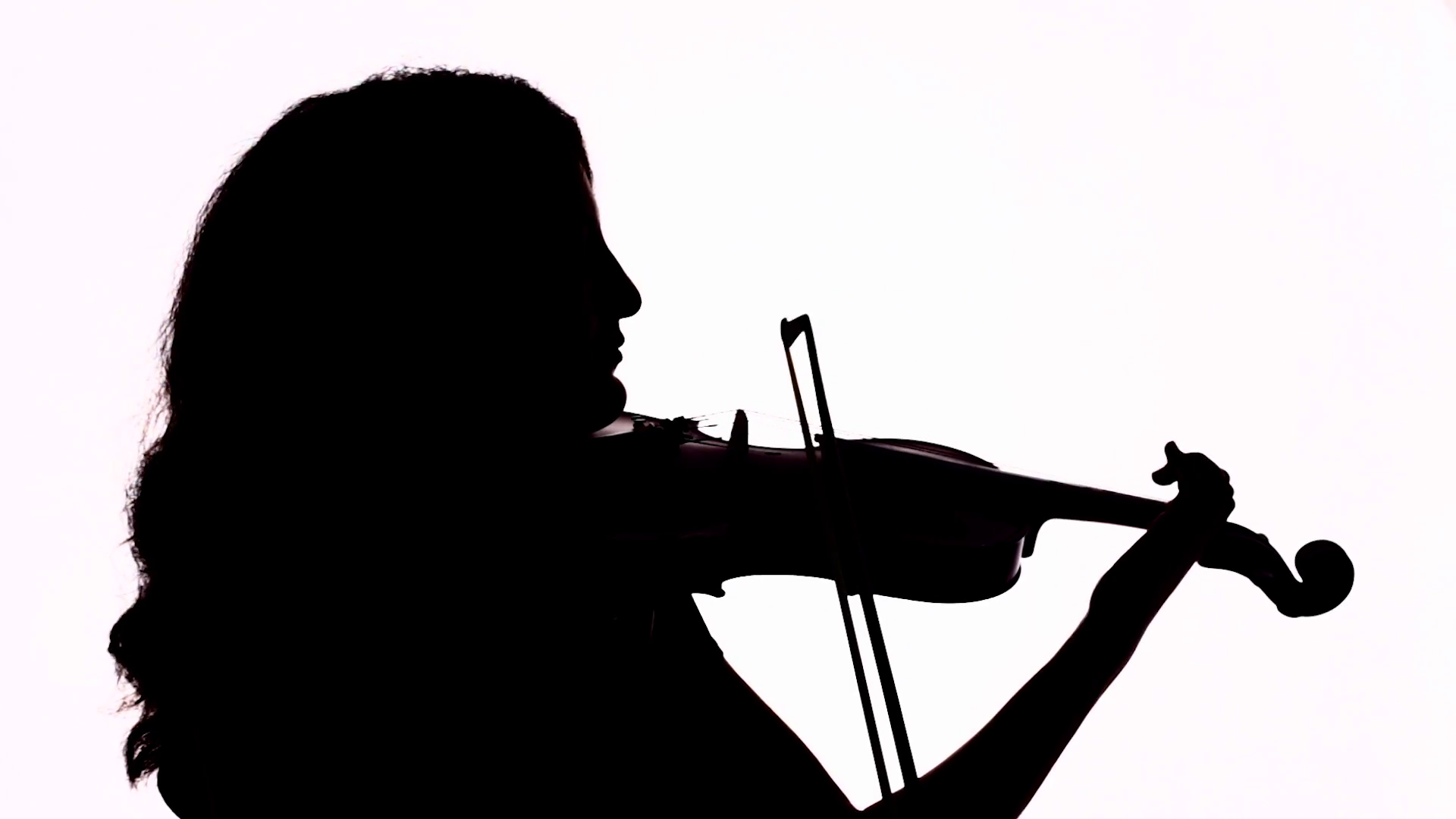1920x1080 Isolated Silhouette Of A Girl Playing The Violin. Black And White