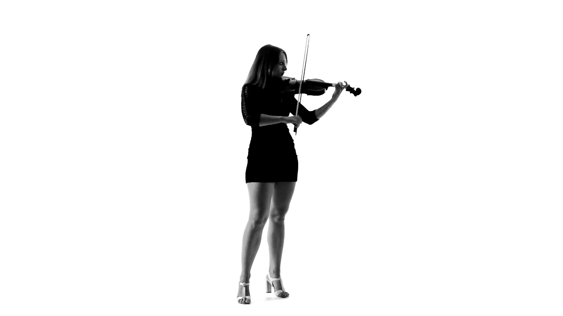 1920x1080 Silhouette Of Girl In A Short Black Dress Playing The Violin Stock