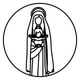160x160 Circular Sticker With Silhouette Saint Virgin Mary With Baby Jesus
