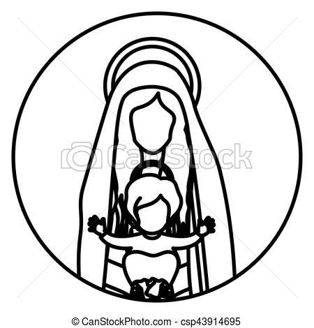 450x470 Circular Shape Contour Half Body Saint Virgin Mary