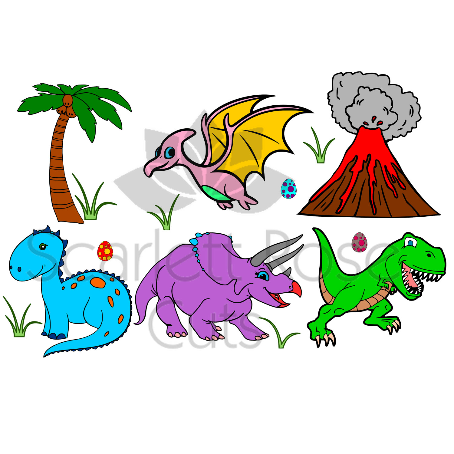 1500x1500 Dinosaur Set Svg Volcano Palm Tree Svg For Silhouette Cameo