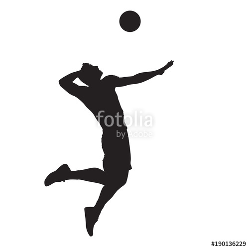 500x500 Volleyball Player Spiking Ball, Isolated Vector Silhouette. Side