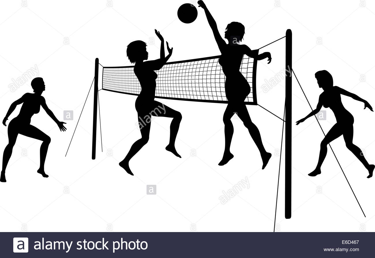 1300x895 Editable Vector Silhouettes Of Women Playing Beach Volleyball