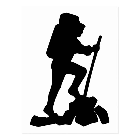 540x540 Silhouette Of A Hiker Hiking Up A Mountain Postcard