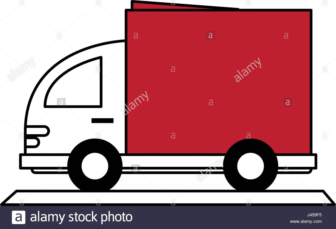 1300x888 Color Silhouette Cartoon Small Transport Truck With Red Wagon