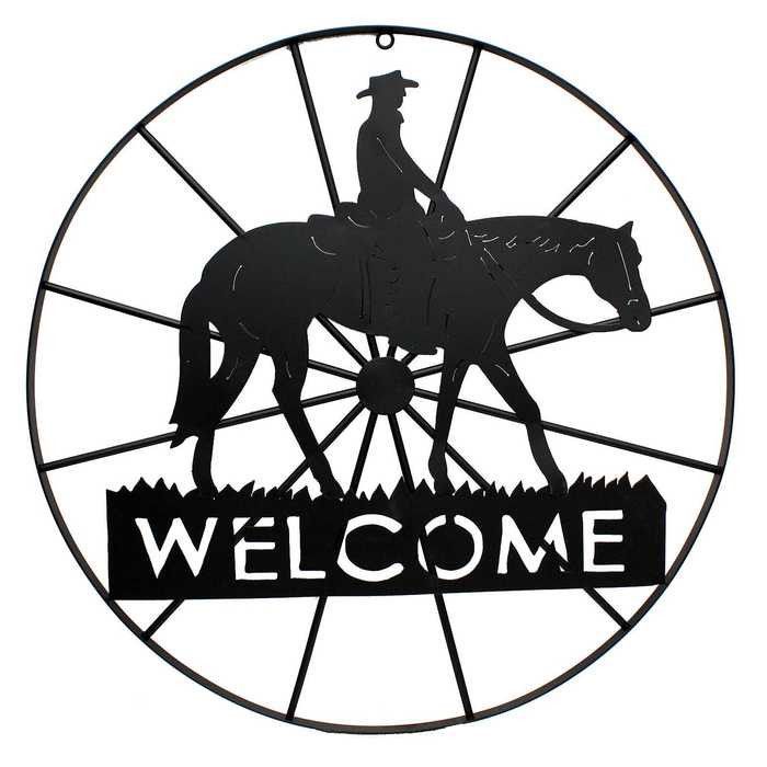700x700 Metal Welcome Wagon Wheel With Horse Amp Cowboy Mj's Fav'S