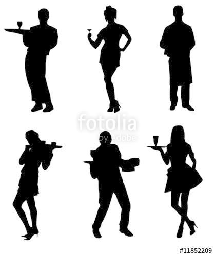 419x500 Waiters Waitresses Silhouette Collection Stock Image