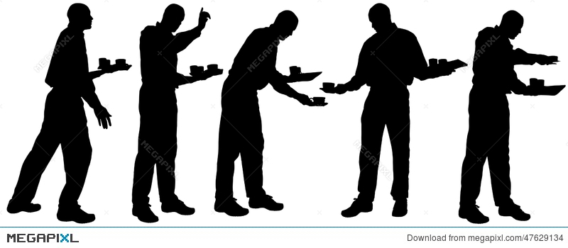 800x350 Vector Waiter Silhouette. Illustration 47629134