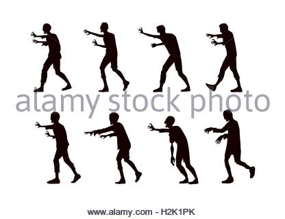 416x320 Silhouette Vector Zombie Group Walking Stock Vector Art