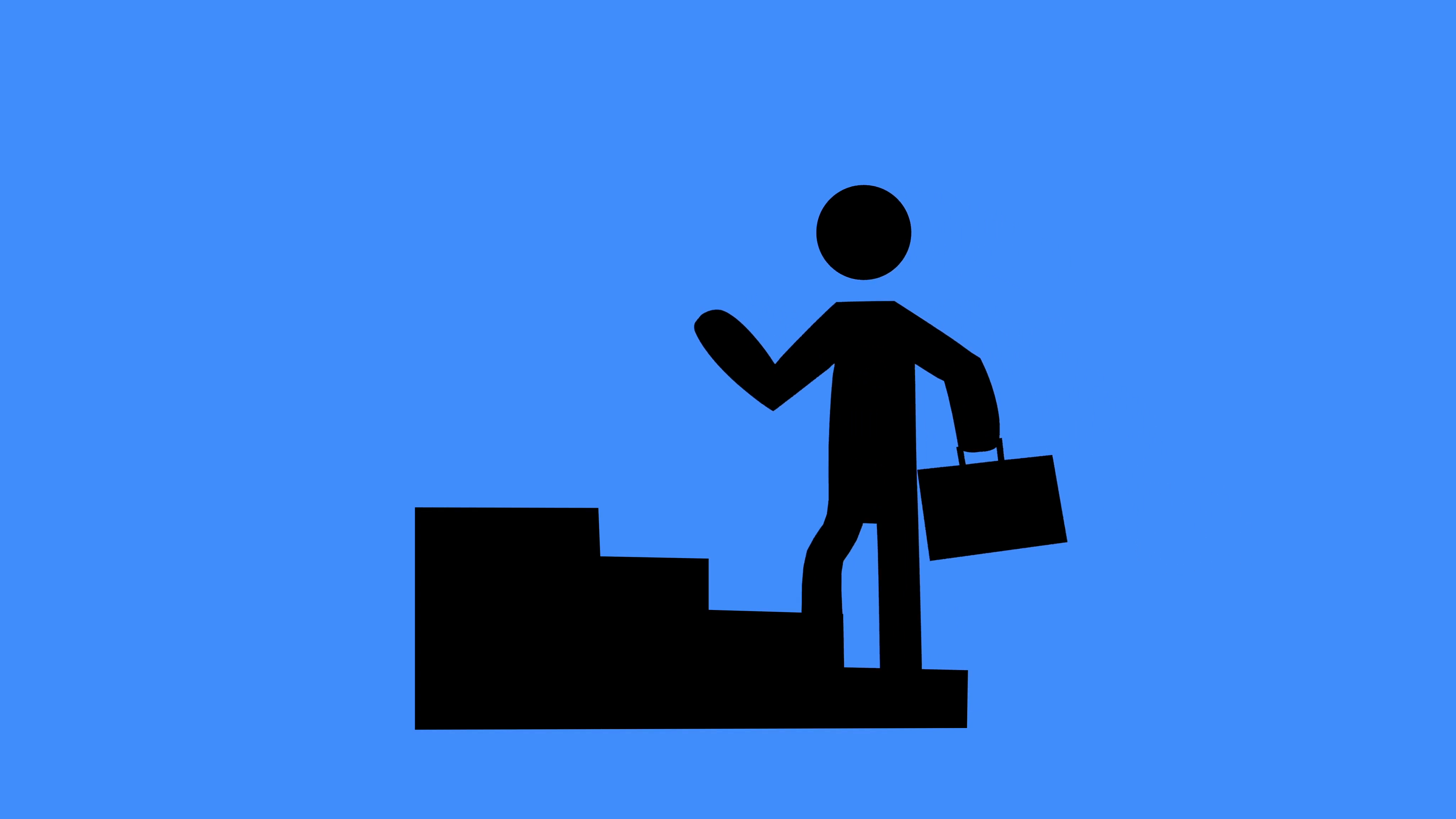 4096x2304 3557 Business Success Animation Man Walking Up Stairs On Blue, 4k