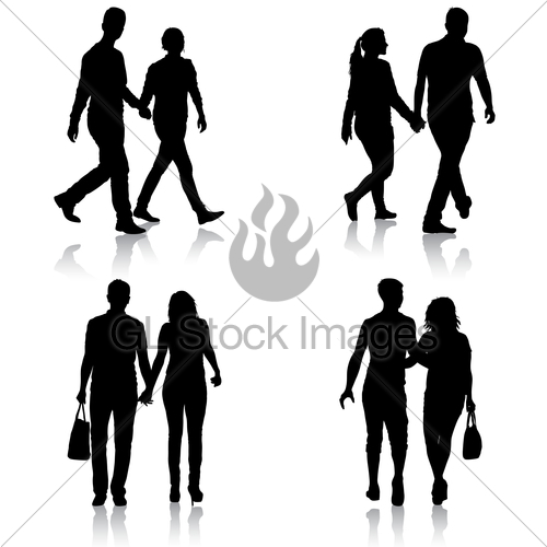 500x500 Set Silhouette Man And Woman Walking Hand In Hand Gl Stock Images