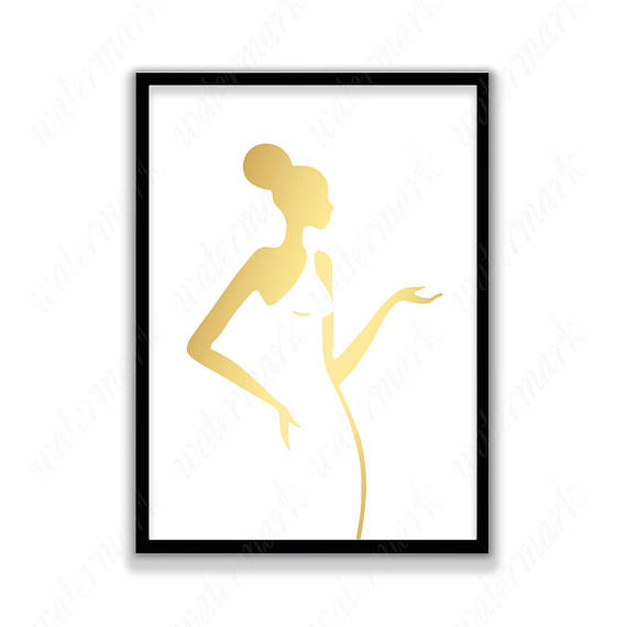 570x570 Gold Woman Wall Art Silhouette Female Art Print Figure Poster