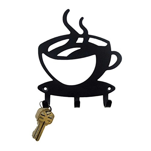 500x500 Black Metal Coffee Cup Silhouette Wall Art Key Holder For Home