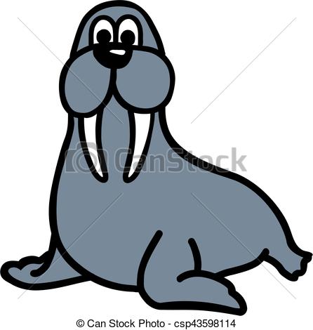 446x470 Cute Cartoon Walrus Vector Clip Art
