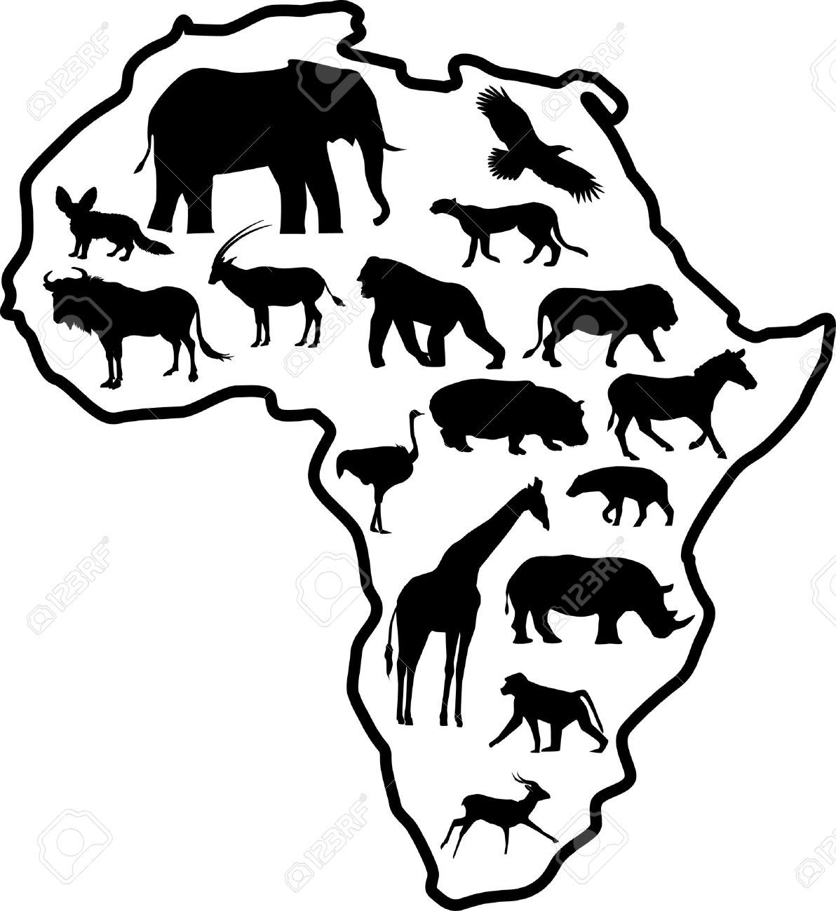 1192x1300 Africa Safari Animal Silhouette (Map) African Prints