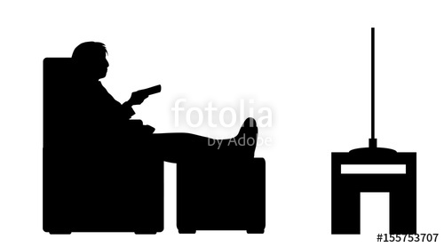 500x278 Vector Silhouette Of Woman Watch Tv On White Background. Stock