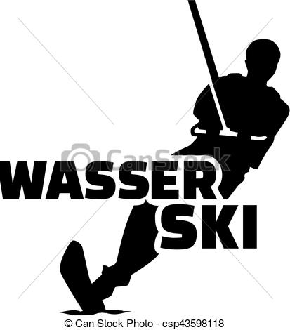 413x470 Water Ski Silhouette With German Word Vector Clip Art