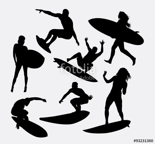 500x466 Surfer Male And Female Sport Activity Silhouettes. Good Use