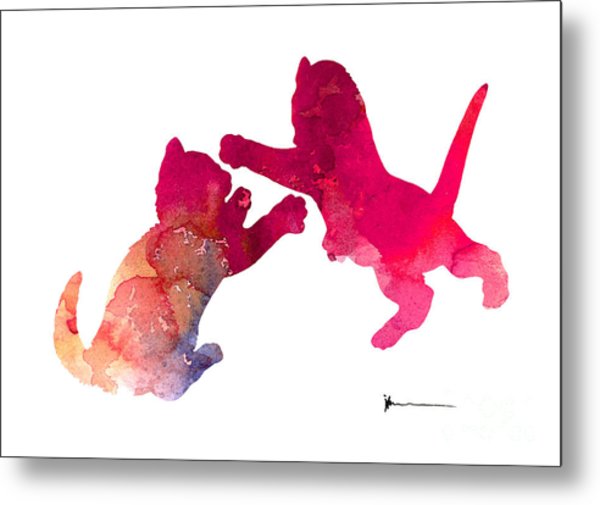 600x505 Two Abstract Cats Playing Watercolor Silhouette Painting By Joanna