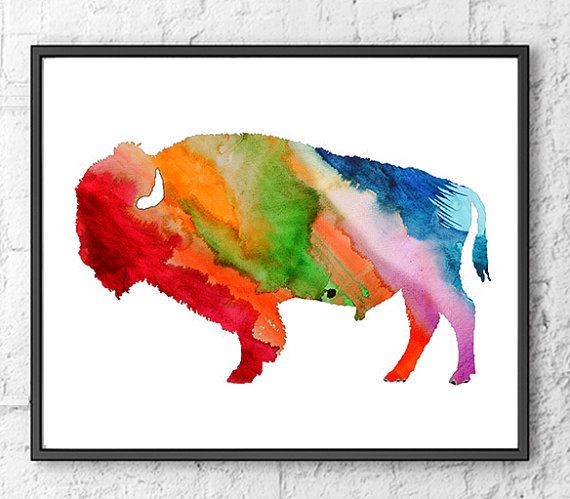 570x499 Watercolor Art Print American Buffalo Painting