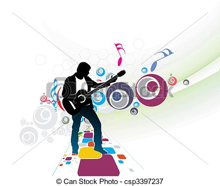 450x380 Silhouette Music Men Play A Guitar With Color Wave Line Stock