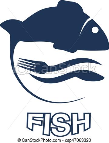 359x470 Vector Fish Silhouette With Waves, Fork And Knief. Circular