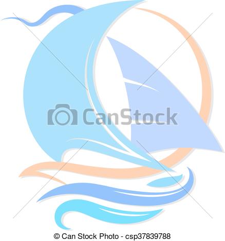 438x470 Yacht Floats On Waves Silhouette Vector