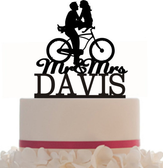 531x545 Wedding Cake Topper Mr And Mrs Hair Down With A Bicycle Silhouette