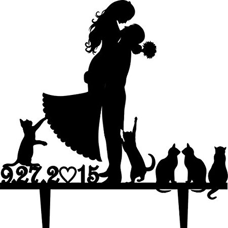 450x449 Wedding Cake Topper Silhouette Groom And Bride With Many Cute Pet