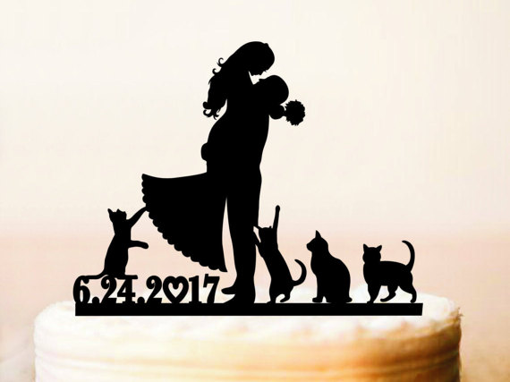 570x427 Wedding Cake Topper Silhouette Couplecats Cake Topperwedding