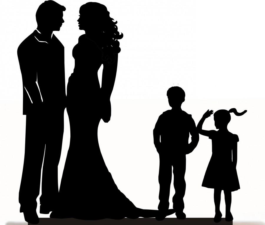 900x765 Custom Wedding Cake Topper , Couple Silhouette And Any Kid