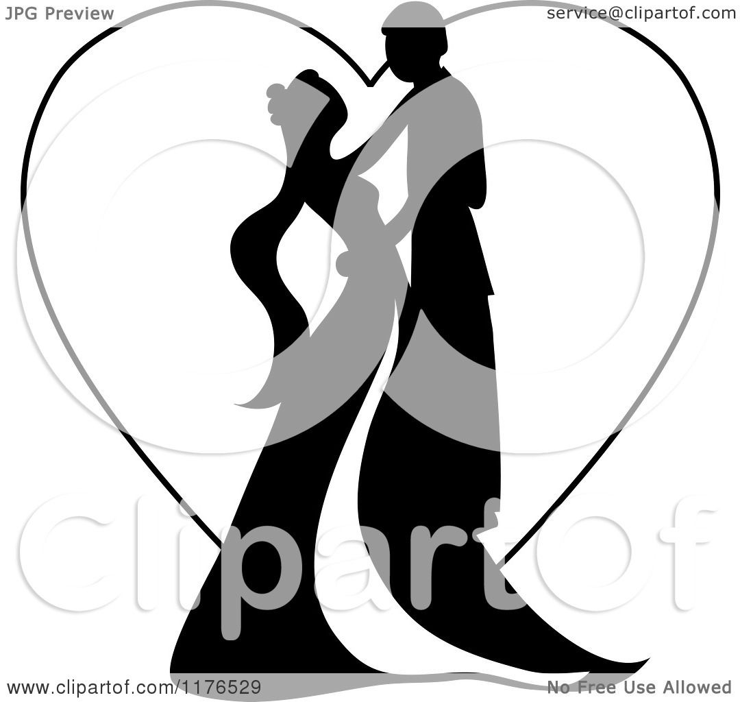 1080x1024 Clipart Of A Black Silhouetted Wedding Couple Dancing Over A Heart