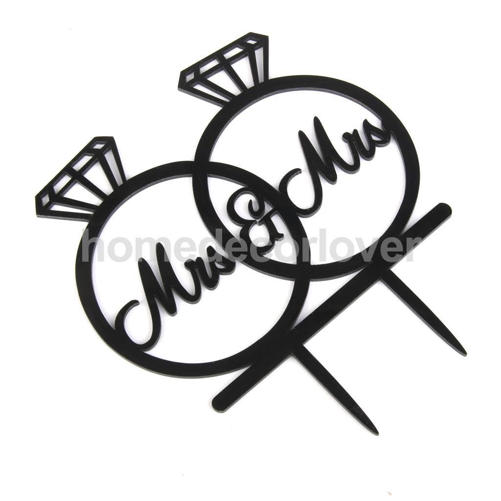 1024x1024 Black Silhouette Wedding Mrs Amp Mrs Diamond Ring Cake Topper