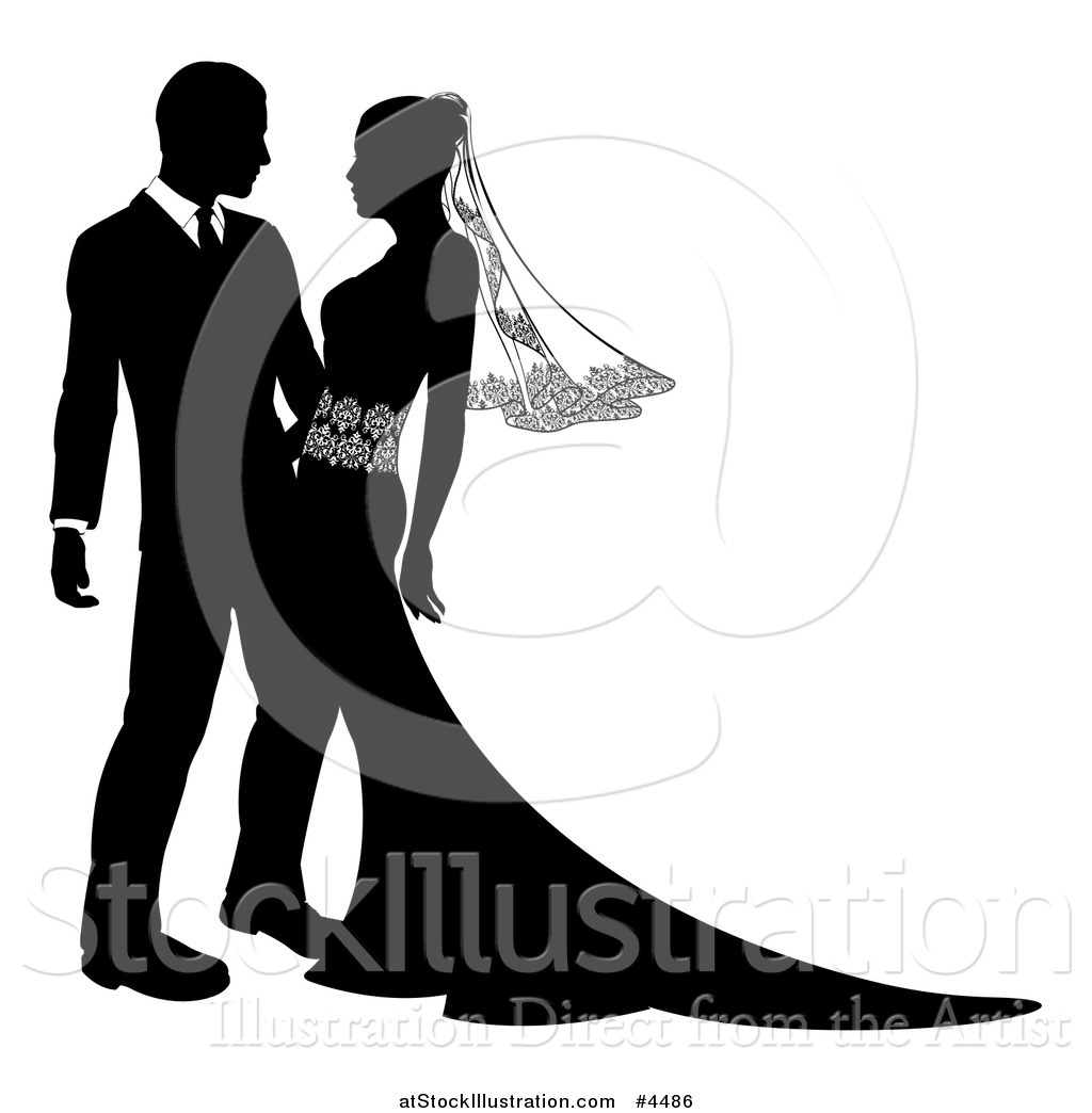 1024x1044 Vector Illustration Of A Black And White Silhouetted Wedding