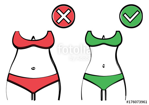 500x354 Fat Slim Woman Figure In Swimsuit, Red Green, Before