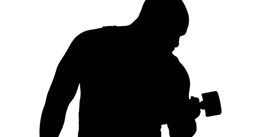 910x480 Muscular Silhouette Of Man Lifting Dumbbels On White Background
