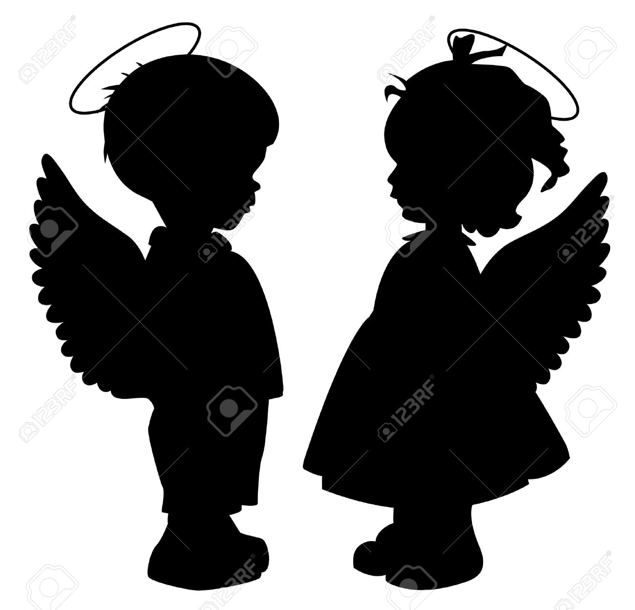 1300x1248 Two Black Angel Silhouettes Isolated On White Stock Vector