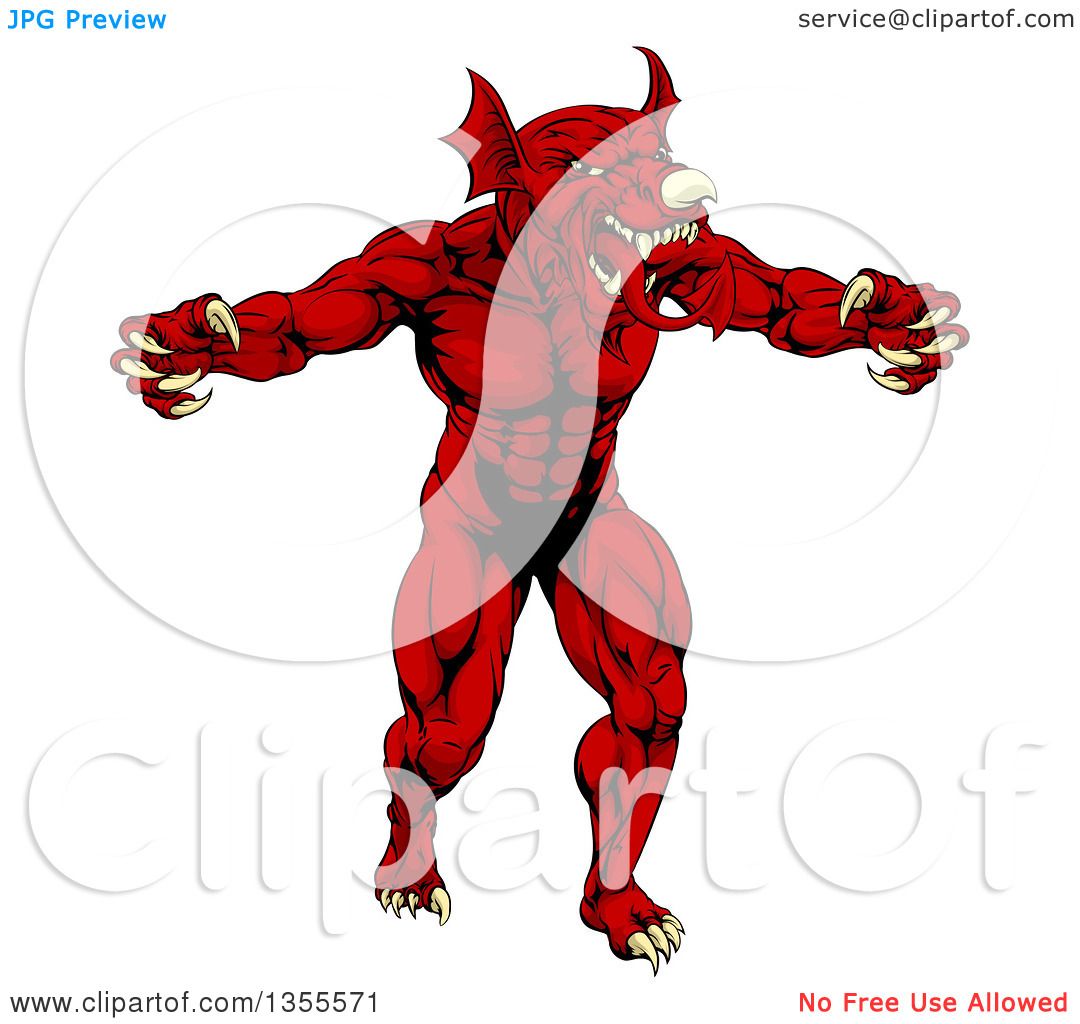 1080x1024 Clipart Of A Muscular Aggressive Red Welsh Dragon Man Mascot