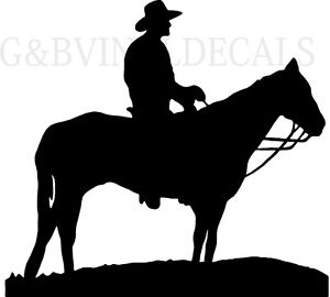 300x270 Cowboy On Horse Western Vinyl Wall Decal Large Size Silhouette