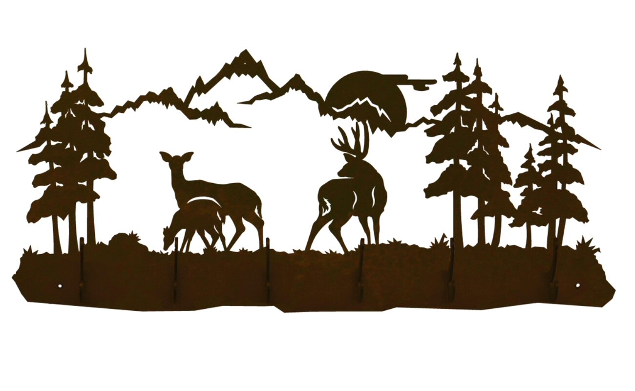 1300x800 Deer Family Scene Six Hook Metal Wall Coat Rack
