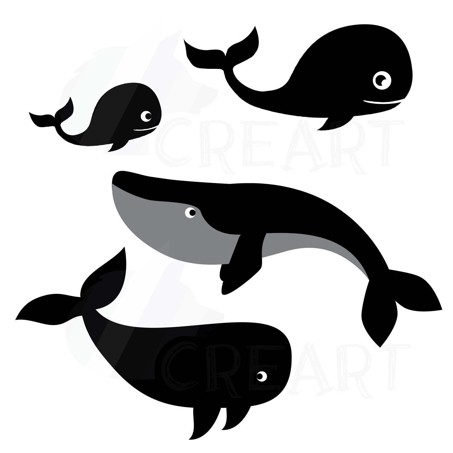 1500x1500 Whale, Cute Whales Silhouette Pack. Eps, Png, Jpg, Pdf, Svg
