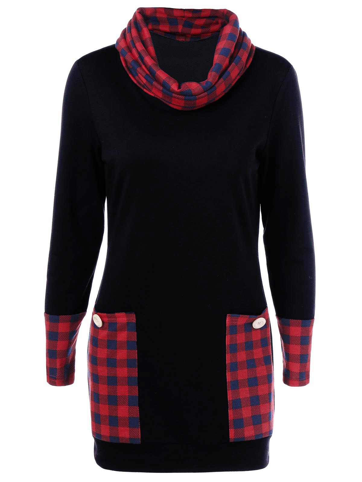 1200x1596 Plaid Trim Cowl Neck Dress