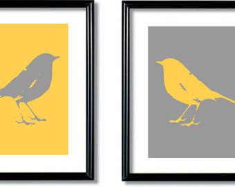 340x270 Black And White Bird Silhouette Flower Print Minimalist Nature